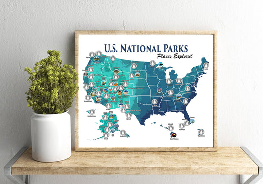 8x10 U.S. National Parks Scratch Off Travel Map; Camper/RV size