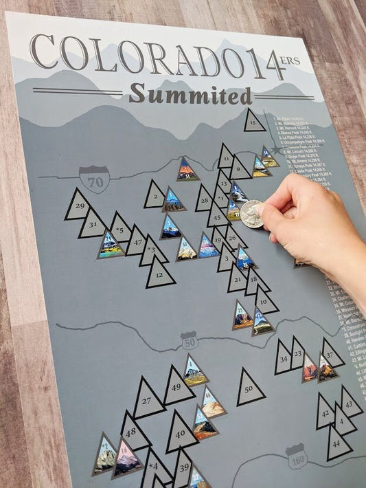 Colorado 14ers scratch off, Colorado Fourteeners poster, Colorado 14er tracker, 18x12