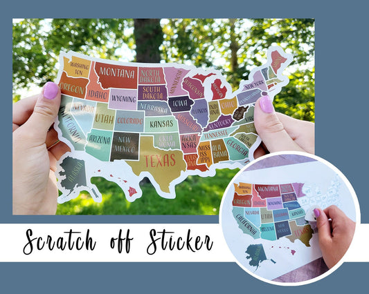 Scratch Off Sticker Map; USA Sticker; Scratch Off 50 States; Decal Map; Planner Sticker