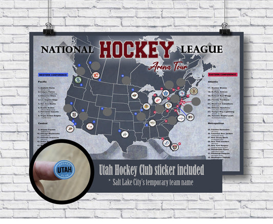 Pro Hockey Arena scratch off map, Hockey bucket list Poster, 12x18